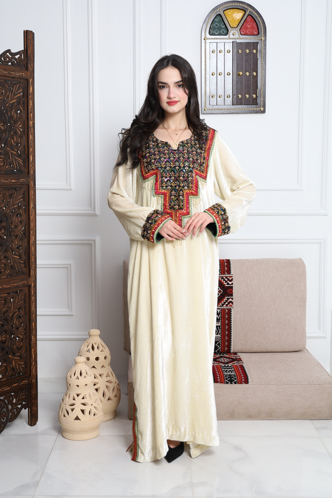 White Velvet Embroidered Jalabiya (XS)