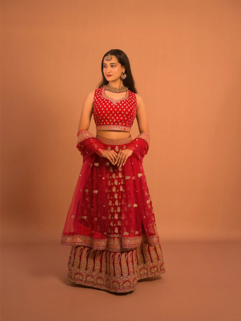 Blush Pink Embroidered Lehenga Choli with Gold Detailing