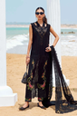Elegant Black Lawn Designer Dress with Floral Embroidery & Lace Details