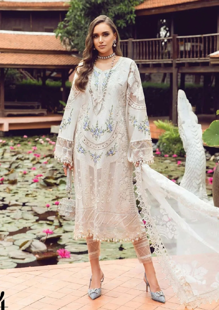 Elegant Ivory Lawn Designer Dress with Floral Embroidery & Chiffon Dupatta