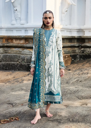 Teal & Ivory Embroidered Lawn Designer Dress with Chiffon Dupatta