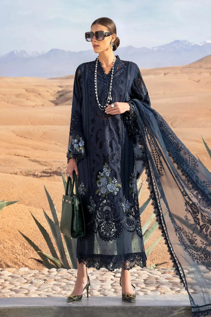Midnight Noir Embroidered Designer Lawn Suit (S)