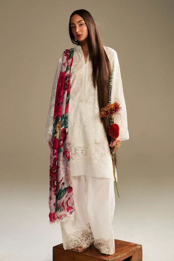 Ivory Classic Embroidered Lawn Suit (S)