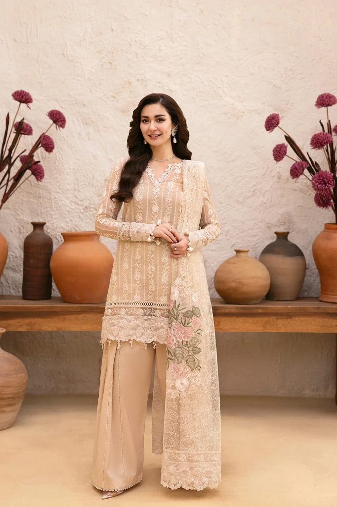 Beige Embroidered Luxury Lawn Suit