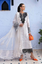 White & Black Contrast Embroidered Lawn Suit