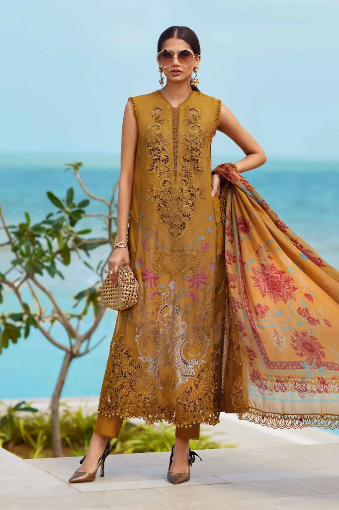 Mustard Gold Embroidered Lawn Suit