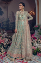 Mint Green Embroidered Bridal Gown with Dupatta – Luxury Flared Wedding Dress