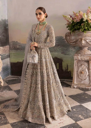 Silver Grey Embroidered Bridal Gown with Flared Skirt & Dupatta – Luxury Designer Wedding Dress