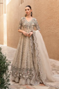 Champagne Beige Floral Embroidered Bridal Gown with Flared Skirt & Dupatta – Luxury Designer Wedding Dress