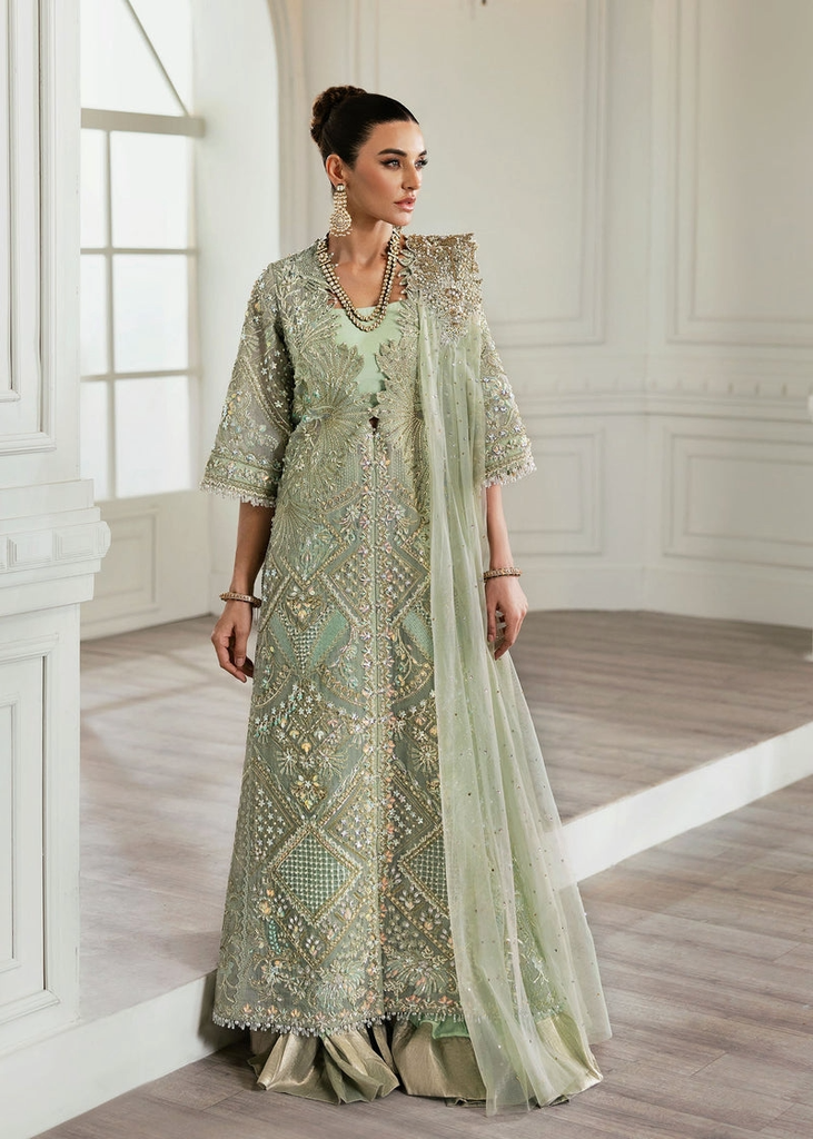 Mint Green Embroidered Party Wear Dress with Dupatta – Luxury Designer Formal Outfit (S)