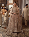 Champagne Gold Embroidered Bridal Gown with Flared Skirt & Dupatta – Luxury Designer Wedding Dress