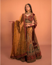 Bridal Velvet Lehenga with Zari Work – Maroon & Mustard Gold